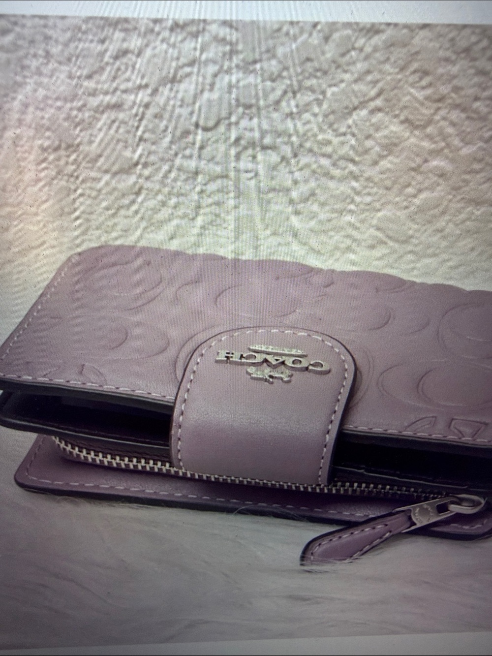 Coach Embossed Signature Leather Medium Corner Zip Wallet - Picture 7 of 9